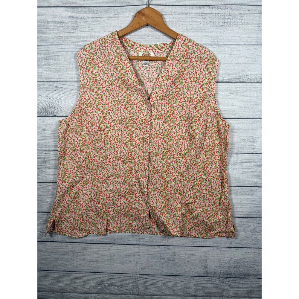 Vintage Talbots Woman 22W Floral 100% Linen Sleeveless Button Blouse 4527